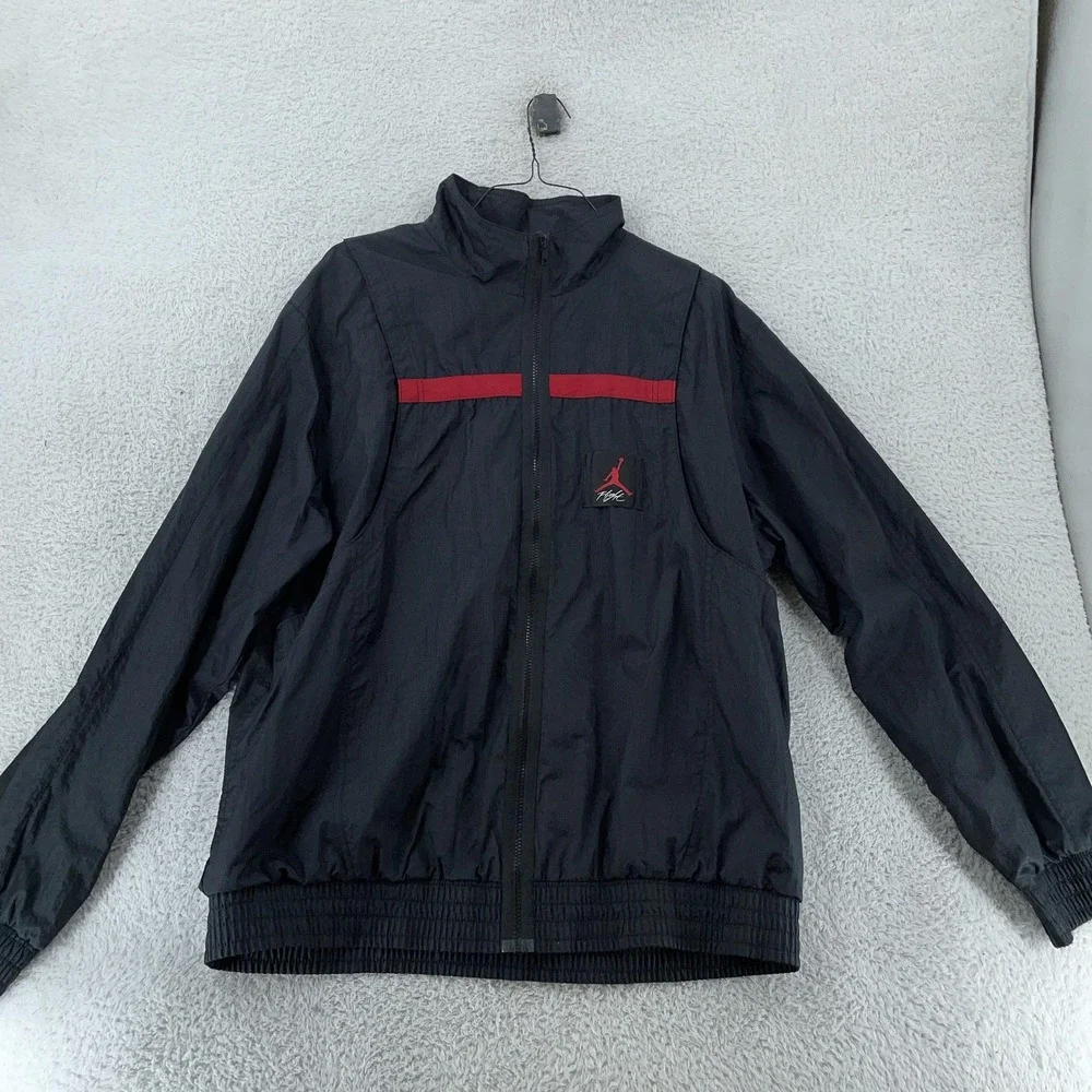 Nike Jordan Jacket Mens 2XL Black Red Windbreaker Full Zip‎ Mesh Lined Jumpman